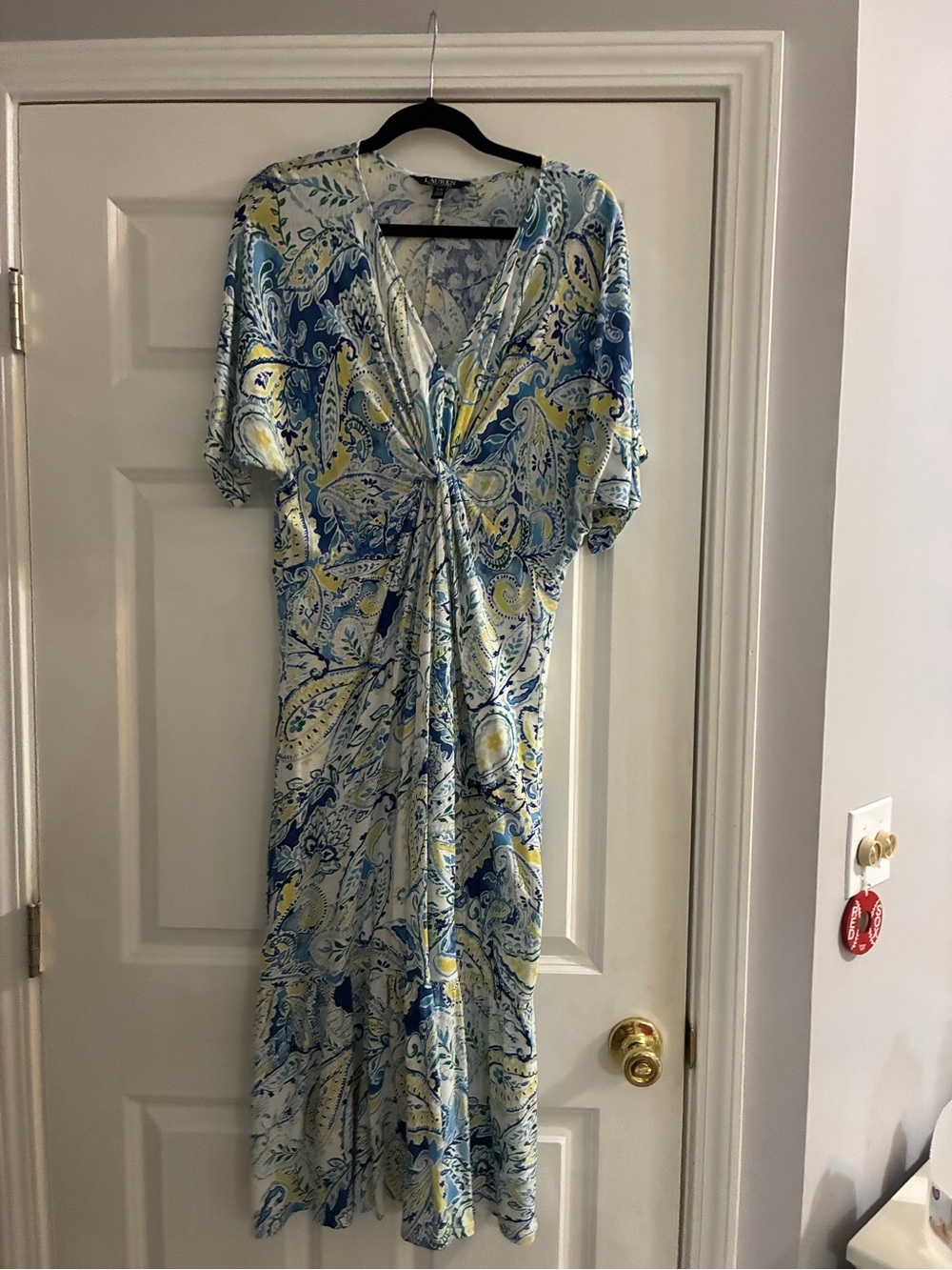 Lauren Ralph Lauren Blue, Yellow and Cream Paisley Twist-Front Maxi Dress